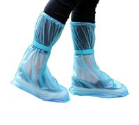 POPETPOP 2 Pairs High-tube Waterproof Shoe Cover L Size PVC Anti-skid | Blue Pair Pack, Fits 37 to 40 Shoes, Protects against Mud Rain Snow Slush