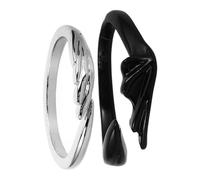 POPETPOP 2 Pcs Angel and Devil Couple Rings Set, Adjustable Open Silver and Black Stainless Steel Bands, Matching Promise Jewelry for Couples, Romantic Gift for Him and Her
