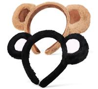 POPETPOP 2 Pcs Bear Ears Headbands Plush Hairbands and Adults, Brown and Black-pink Animal Ears Hair Hoops for Halloween Party Costume Accessories