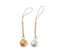 POPETPOP 2 Pcs DIY Phone Tassel Bell Pendant Set, Wrinkle Grain Copper round Hanging Bells in Gold and Silver, Japanese Style Decorative Accessories for Backpack and Mobile Case