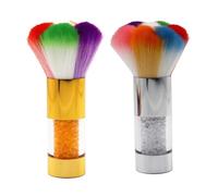 POPETPOP 2 Pcs Nail Dust Cleaning Brushes Soft Bristles, Rhinestone Handle Makeup Blusher Brushes for Loose Powder, Silver and Gold, Suitable for Nail Art and Cosmetic Use