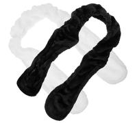 POPETPOP 2 Pieces Plush Rabbit Ear Headbands for Women, Flexible Hair Hoops Wire Frame, Black and White Hair Accessories for Daily Wear and Party