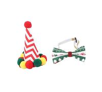 POPETPOP 2 Sets Bow Tie Hat Christmas Dog Outfit Pet Bow Tie Suit Cat Birthday Party Ornaments Knot Unique Patterns Comfortable Wear Size 19-35cm Random Style