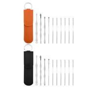 POPETPOP 2 Sets Stainless Steel Double-Head Ear Wax Remover Kit with Spiral Massage Ear Pickers Portable for Home Use Includes Black and Orange Case
