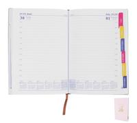 POPETPOP 2026 Pocket Planner A5 Size with Pink Faux Leather Cover, Elegant Daily Desk Notebook for Meeting Notes and Task Management, Portable Work and Personal Appointment Organizer