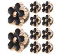 POPETPOP 20pcs Black Flower Button Covers for Women Shirts and Dresses, Alloy Metal Snap Buttons with Simple Attachment, Portable and Elegant No Sew Brooch Pins for Different Clothing