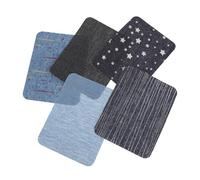 POPETPOP 20pcs DIY Fabric Iron-on Jeans Patch Kit for Clothing Repair - Black Light Blue Striped Star Pattern Patches for Pants Jackets Jackets Suitable Outside Use