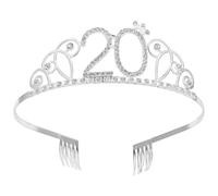 POPETPOP 20Th Birthday Rhinestone Tiara Crown Silver Birthday Hair Accessory Party Headband for Women Celebration
