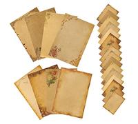 POPETPOP 24 Sheets Retro Letter Papers Vintage Kraft Writing Paper for Thank You Letters Invitations Poems with Decorative Patterns Durable Texture for Greetings and Calligraphy Practice