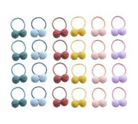 POPETPOP 24pcs Fabric Elastic Hair Ties with Colourful Pompom Balls for Little, Soft and Easy to Carry Hair Accessories for Parties and Cosplay Random Color