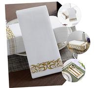 POPETPOP 25Pcs Gold Disposable Napkins Foldable Party Table Napkins for Weddings Banquets Guest Use Elegant Printed Design