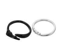 POPETPOP 2pcs Adjustable Couple Rings Set Angel and Dark Spirit Design for Lovers, Silver Angel Open Band and Black Dark Spirit Ring, Matching Promise Jewelry for Men and Women