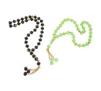 POPETPOP 2pcs Beads Tasbih Prayer Beads for Muslims Crystal Glass Islamic Rosary Necklace Comfortable Grip Tasbeeh for Worship and Meditation Black Green for Accurate Counting and Spiritual