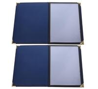 POPETPOP 2pcs Blue Faux Leather Menu Holders for Restaurants and Bars A4 Size 4-page Menu Book Covers with Metal Corners Restaurant Folders for Food and Drink Lists