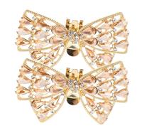 POPETPOP 2Pcs Bow Shoe Clips Buckles Full Rhinestone Inlay Detachable Elegant Stylish Golden Alloy Accessories for Women Occasions Shoe Brooches Clips