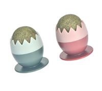 POPETPOP 2pcs Cat Teeth Cleaning Ball with Catnip, Rotating Dental Care | Stick-on Design with Protective Cover, Plastic and Catnip Build, Pink or Blue Option, for Cats in Living Room