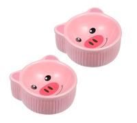 POPETPOP 2pcs Ceramic Hamster Food Bowls with Cartoon Animal Head Design, Non-tip Pet Feeding Dishes, Household Small Animal Water and Food Containers for Hamsters