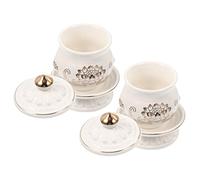 POPETPOP 2pcs Ceramic Lotus Water Offering Cups for Buddha Worship Engraved Auspicious Patterns Essential Temple and Home Water Supply Bowls White Small