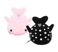 POPETPOP 2pcs Cute Small Shark Plush Coin Purses with Zipper, Soft Mini Money Pouch Wallets for Women, ’ Small Jewelry and Change Bag Set (Black Pink)
