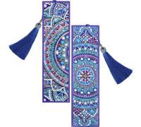 POPETPOP 2pcs DIY Mandala Crystal Gem Painting Bookmarks with Tassel Creative Mandala Shape Gem Book Marks Kit for Adults and Students