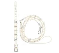 POPETPOP 2Pcs Dog Pearls Collar and Leash Set with Quick Release Buckle for Puppy Outdoor Activities