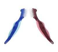 POPETPOP 2pcs Dual Heads Denture Brush for Partial and Half Dentures, Reusable Double Sided Toothbrush with Nylon and Pp Material, for Oral Care Cleaning at Home