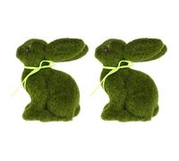 POPETPOP 2Pcs Easter Flocked Bunny Ornaments: Faux Moss Green Rabbit Figurines, Artificial Turf Bunny Statues for Spring Home Décor, Table Centrepiece, Easter Party & Garden Decorations (15.5cm)