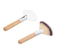 POPETPOP 2pcs Fan Facial Makeup Brush Set Long Handles, Soft White and Tri-color Bristles, Powder and Setting Brush for Women’s Face Makeup Application