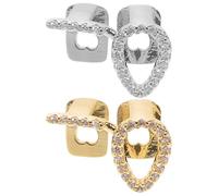 POPETPOP 2pcs Gold Plated Hip Hop Teeth Caps Set with Hollow Heart Design, Bling Diamond Teeth Covers for Men and Women, Gold and Silver Color, Halloween Cosplay and Streetwear Accessories