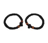 POPETPOP 2pcs Handcrafted Wood Beaded Cross Bracelet for Women and Men, Fine Bead Prayer Rope with Natural Wood Grain, Comfortable Polyester, Seamless Feel, for Daily Wear and Religious