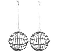 POPETPOP 2pcs Hanging Rabbit Feeder Balls Small Animal Feed Dispenser for Hamster Cage with Iron Basket Black Grass Ball for Bunny and Chinchilla Feeding