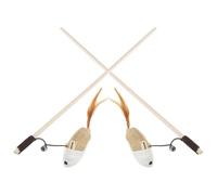 POPETPOP 2pcs Interactive Cat Teaser Toys with Feather and Wooden Rods for Cats and Kittens, Featuring Cotton Rope Mouse Shape for Indoor Play and Multiple Play Options