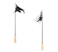 POPETPOP 2pcs Interactive Cat Teaser with Wooden and Carbon Fiber Handle, Retractable Feather Wand to Activate Hunting Instincts for Pet Cats and Kittens Indoors