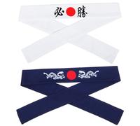 POPETPOP 2pcs Japanese Style Cotton Headbands Breathable Hair Fixing Band for Cooking and Face Washing, Samurai Inspired Design with Dragon Pattern, 100cm Tie Length, for Everyday Use
