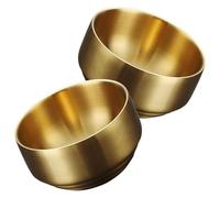POPETPOP 2pcs Korean Rice Bowl Double-Walled Kimchi Soup Serving Dish | Thickened Golden Finish, Stackable Design, Smooth Surface, Easy Handling for Noodles, Cold Noodles, Buffet Service