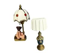 POPETPOP 2pcs Mini Table Lamp for Dollhouse Furniture, Miniature Bedside Night Lamp with White Shade and Bear Design, Small Decorative Night Light for Dollhouse Decor and Collectors