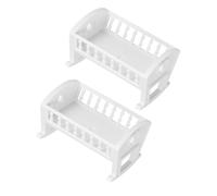 POPETPOP 2pcs Miniature Rocking Bassinet Dollhouse Cradle Realistic Plastic Doll Crib Bed Model for Dollhouse Bedroom Furniture Accessories White Small Doll Cradle