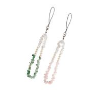 POPETPOP 2pcs Natural Crystal Gemstone Phone Wrist Strap and Keychain Set Green Light Pink Mobile Phone Hanging Rope with Anti-lost Function for Women