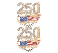 POPETPOP 2pcs Patriotic Alloy Lapel Pins with Sparkling Rhinestones, Rounded Classic US Flag and Gear Brooches for Fourth of July Celebration Parade and Daily Wear