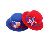 POPETPOP 2pcs Patriotic Independence Day Hats for Pets and Humans Small Animal Costume Headwear with Clip Blue Heart Elastic Band Durable Party Accessories for Family Celebration and Photo