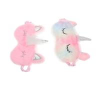POPETPOP 2pcs Plush Unicorn Sleeping Mask for Women Gradient Rainbow Soft Eye Shade with Pink Silver Horn Cute Cartoon Bed Blindfold for Sleepovers Travel Night Relaxation