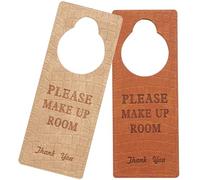 POPETPOP 2pcs Pu Leather Door Hanger Sign Double-sided Please Do Not Disturb and Please Make up Room Door Knobs Sign for Hotel Rooms Brown and Beige