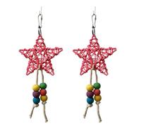 POPETPOP 2pcs Rattan Chew for Small Pet Birds, Creative Design Solid Wood and Metal Decorative Chewing Plaything with Bells, for Parrot Foraging and Cage Hanging