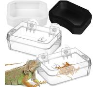 POPETPOP 2pcs Reptile Escape Proof Feeder Bowls Small with 2pcs Reptile Water Food Basins Small Black White for Chameleon Lizard Feeding