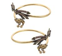 POPETPOP 2pcs Retro Brass Open Cuff Bracelet for Women with Patterns | Traditional Chinese Style, Lightweight Ergonomic Fit, Oxidation Resistant Finish, for Weddings and Festivals