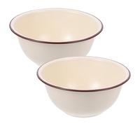 POPETPOP 2pcs Retro Enamel Mixing Bowls 20cm Deepened Ivory White Rimmed Enamel Basins for Kitchen Soup and Dough Kneading