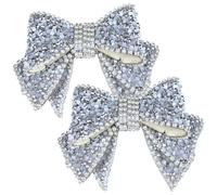 POPETPOP 2pcs Rhinestone Bowknot Shoe Charms for Women, Multi-purpose Attachable Resin Shoe Decorations in Silver, for Birthday and Dinner Party Accessories