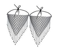 POPETPOP 2pcs Rhinestone Mesh Face Mask with Tassel Chain for Women Elegant Masquerade Ball Accessory Shimmering Veil for Party Costumes and Stage Performances