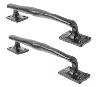 POPETPOP 2pcs Sliding Barn Door Handle Pulls Black Iron Rustic Farmhouse Heavy Duty Gate Pulls with Stable Installation for Interior Decor and Residential Spaces