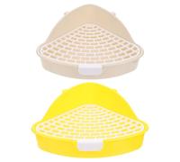 POPETPOP 2pcs Small Animal Pet Toilet Litter Box Set for Hamster Rabbit Guinea Pig, Plastic Detachable Corner Potty Tray Yellow and White Colors, Household Pet Toilet for Indoor Use